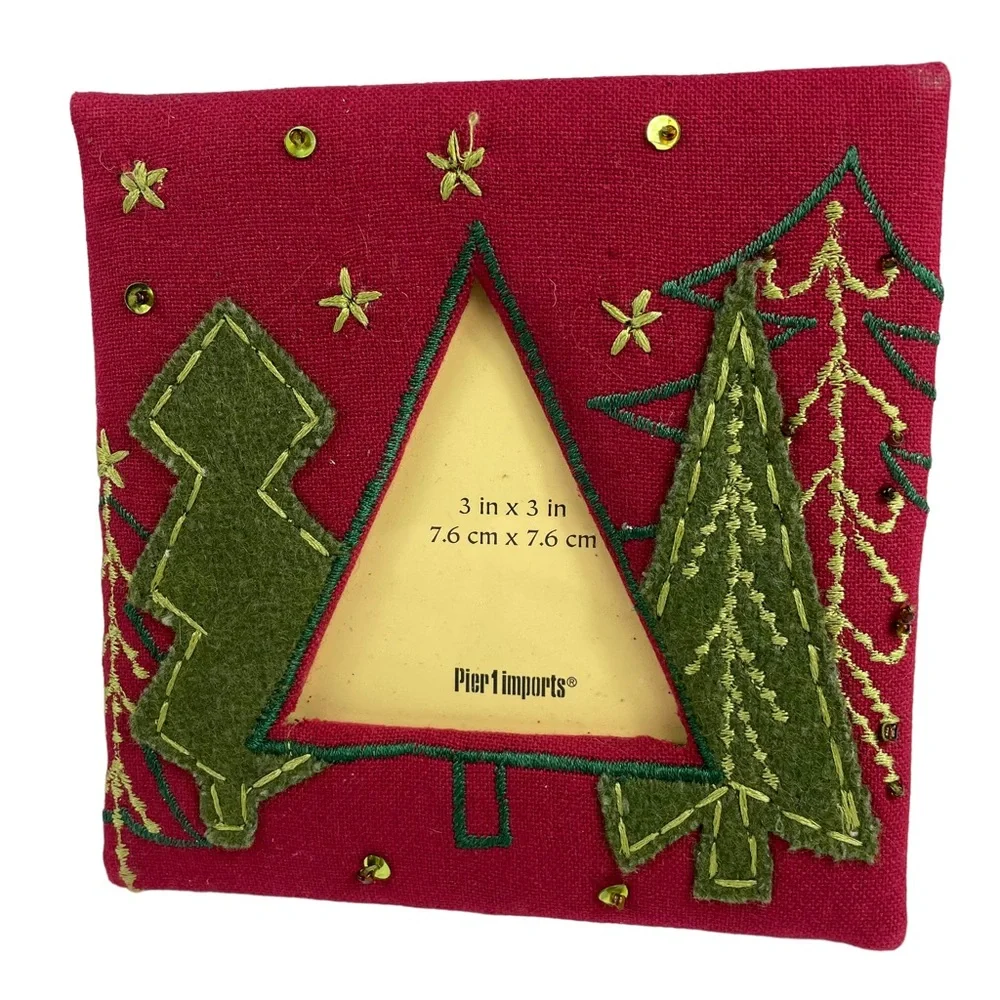 Pier 1 Imports Fabric Christmas 3”x3” Picture Photograph Frame Holiday Felt Tree